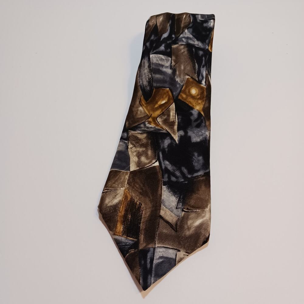 Croft & Barrow 100% Silk Necktie Abstract Earth Tones 100% Silk 60.5 x 4 in